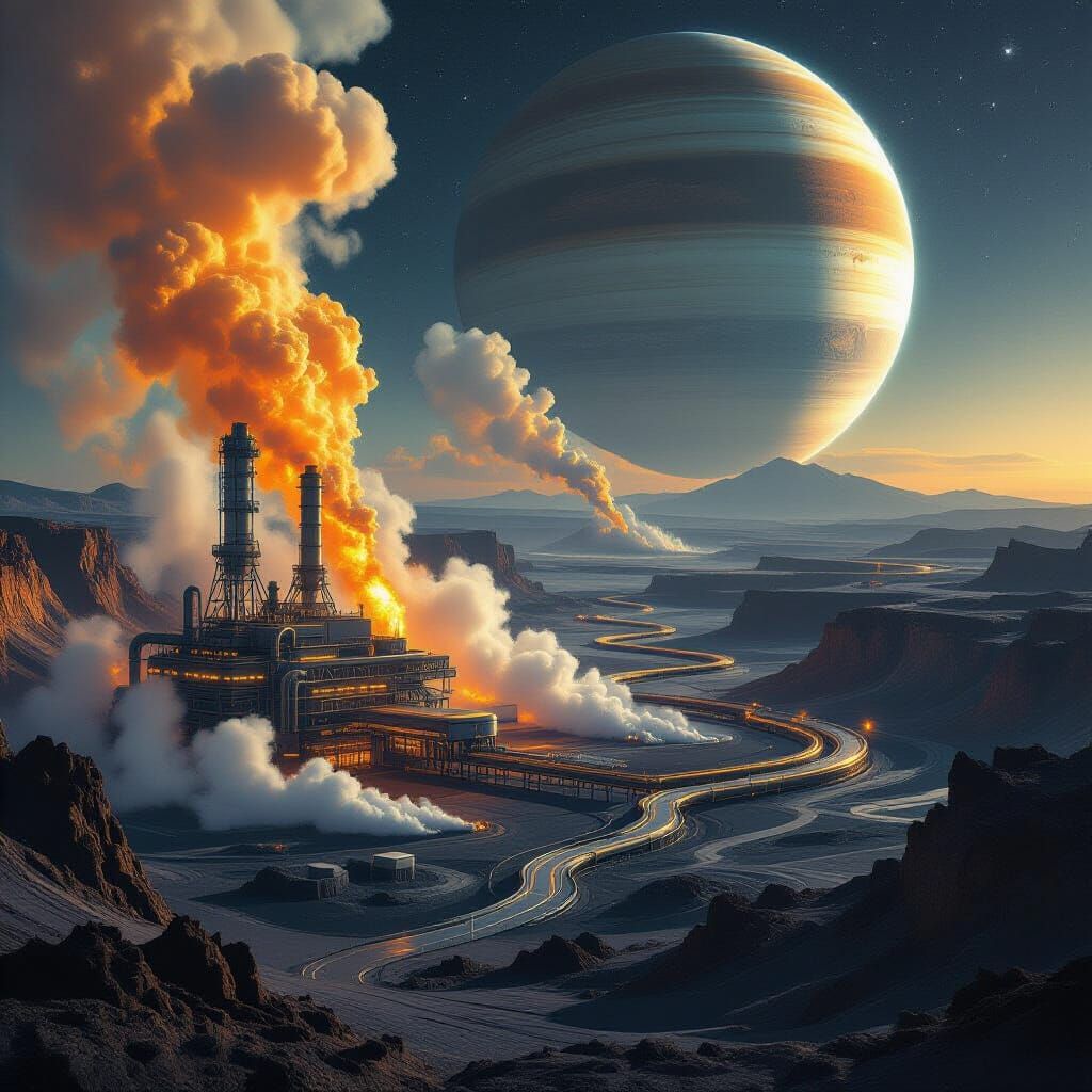 Industrial Sci-Fi Geothermal Facility on Volcanic Moon