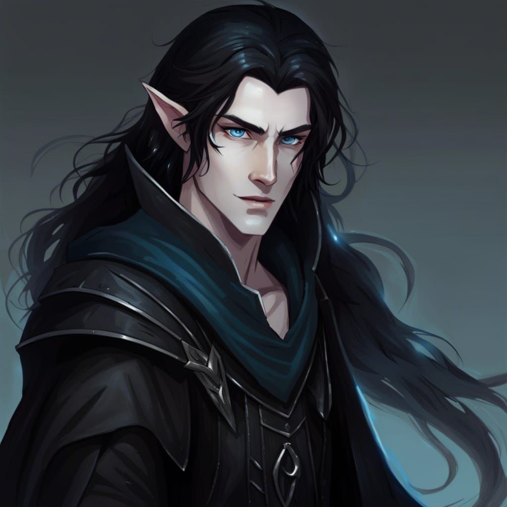 Half-Elf Rogue Sorcerer Portrait in Art Nouveau Style