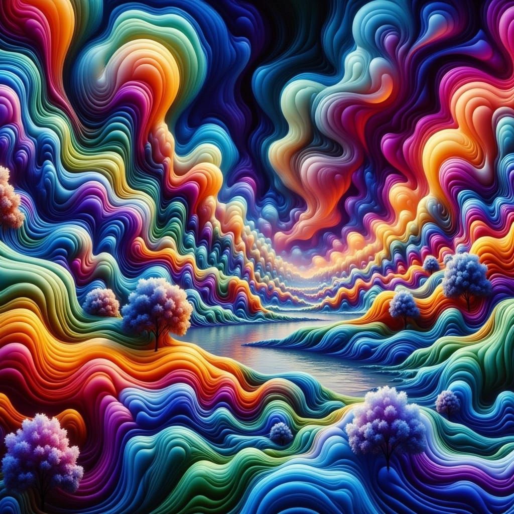 Psychedelic Op Art with Swirling Neon Patterns