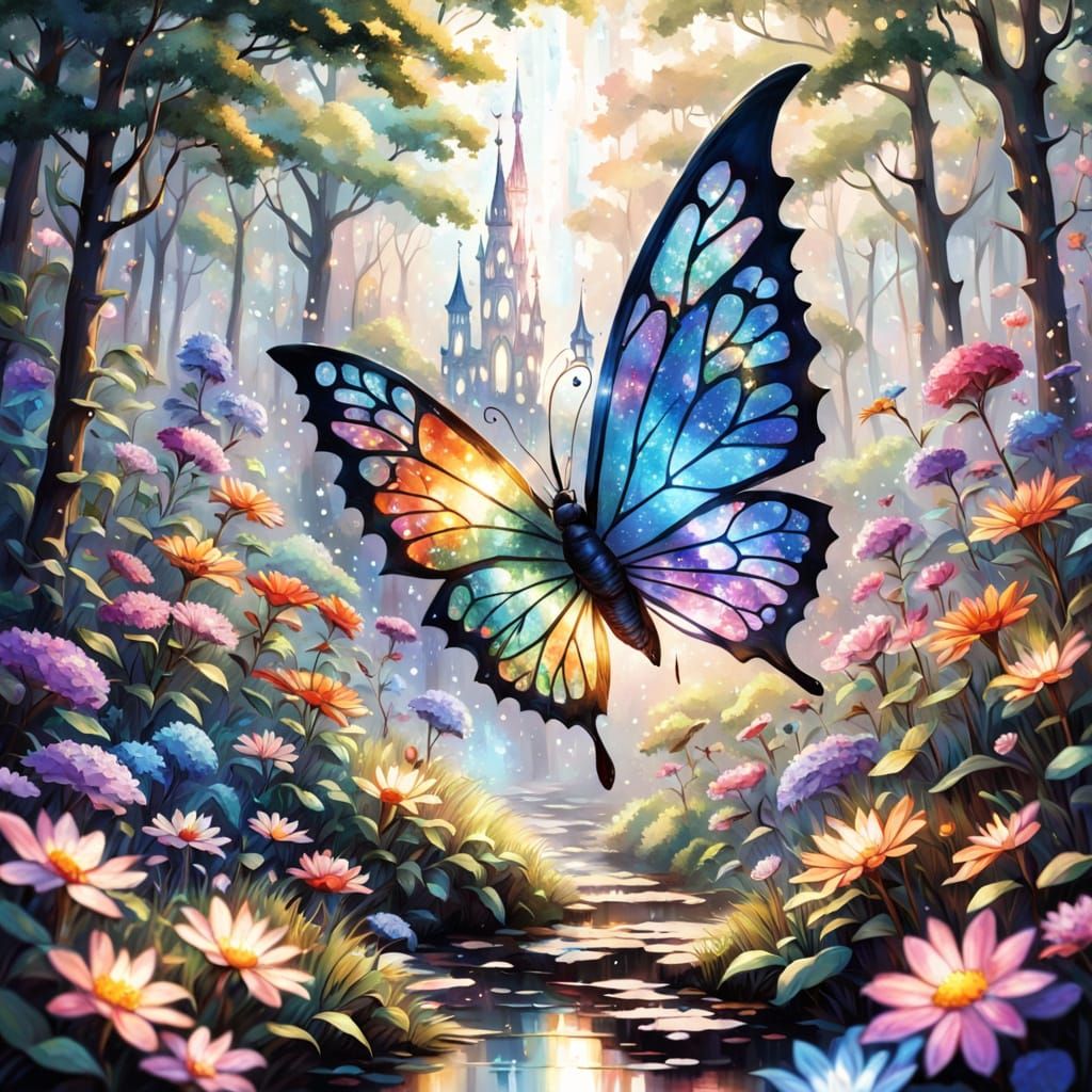 Crystal Butterfly in Ethereal Forest