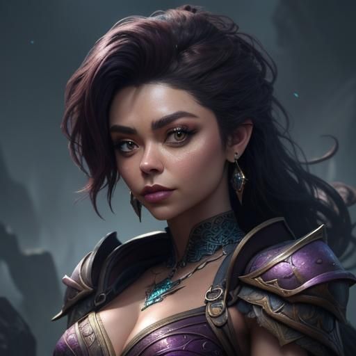 Detailed Painting of Woman with Chest Piercing