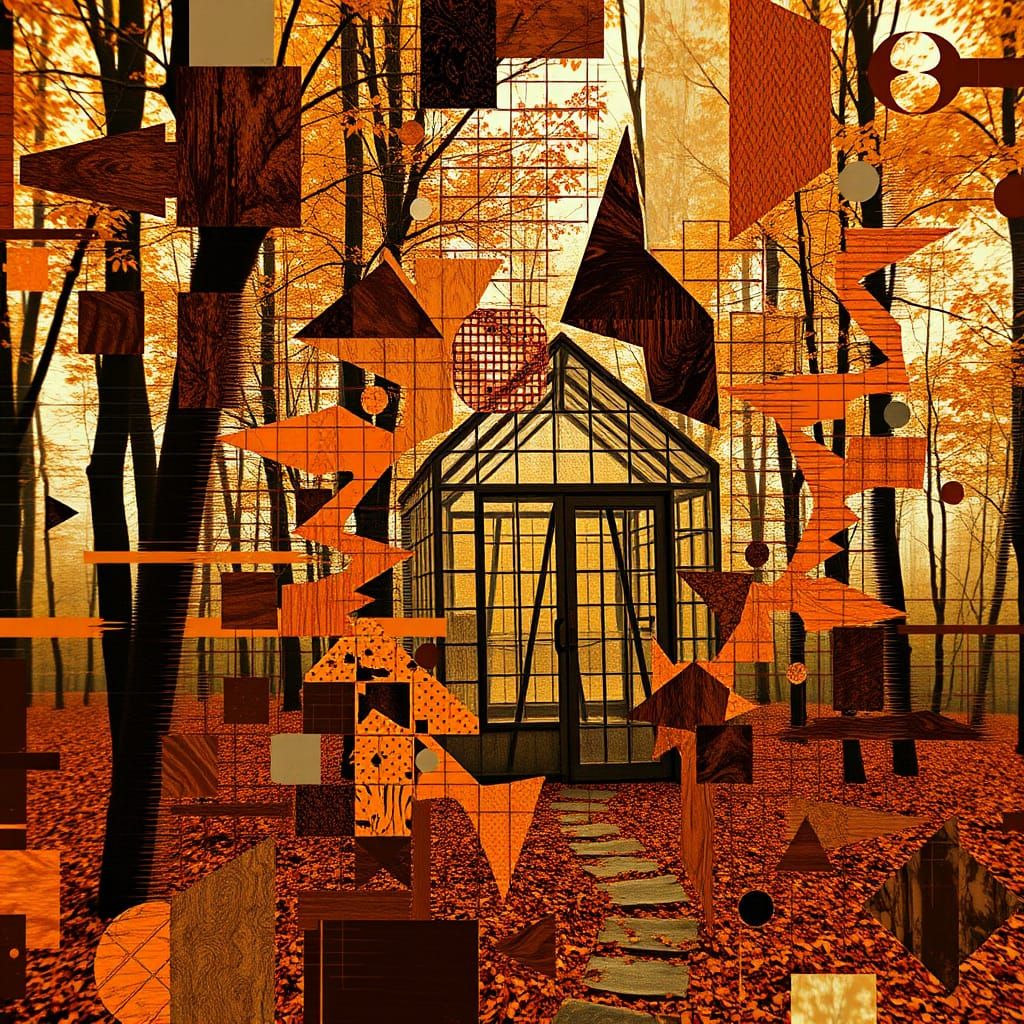 Glitch Art Xenographic Elements in Autumn Forest