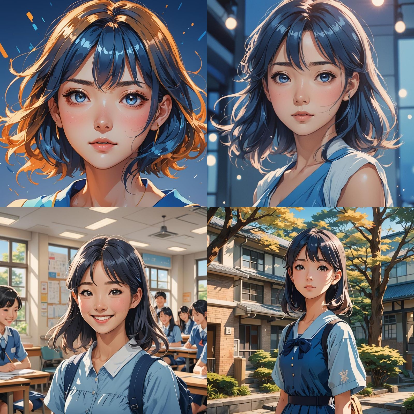 Anime Style Japanese Girl in Blue Dress