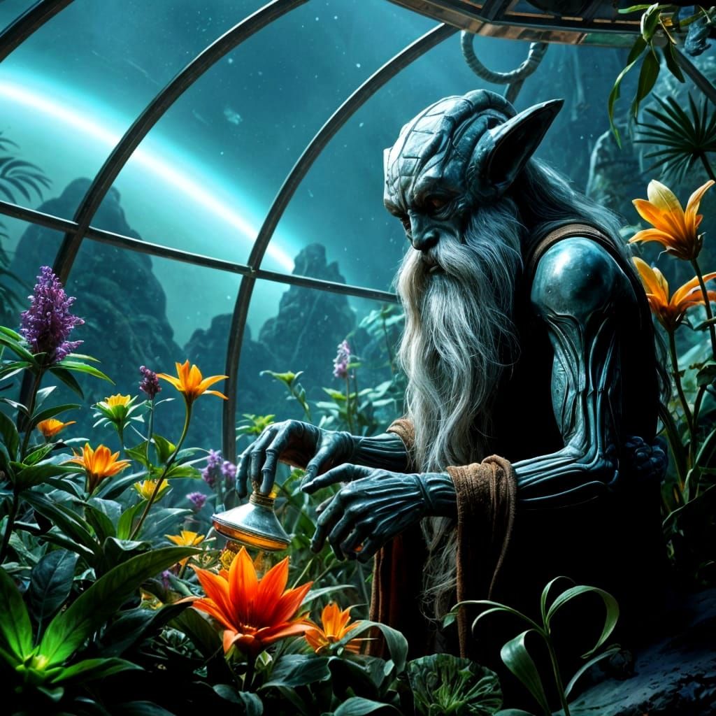 Alien Botanist in Biodome Digital Matte Painting