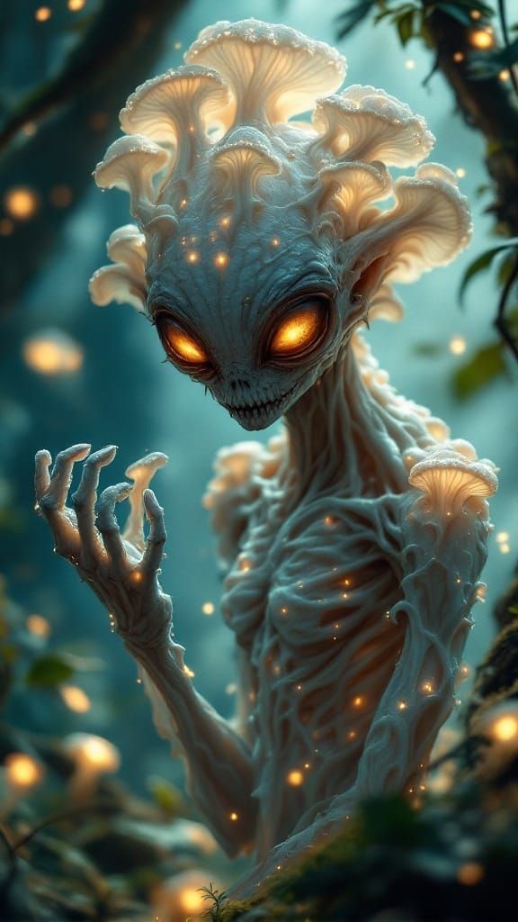 Bioluminescent Fungal Alien Creature in Hyper-realism