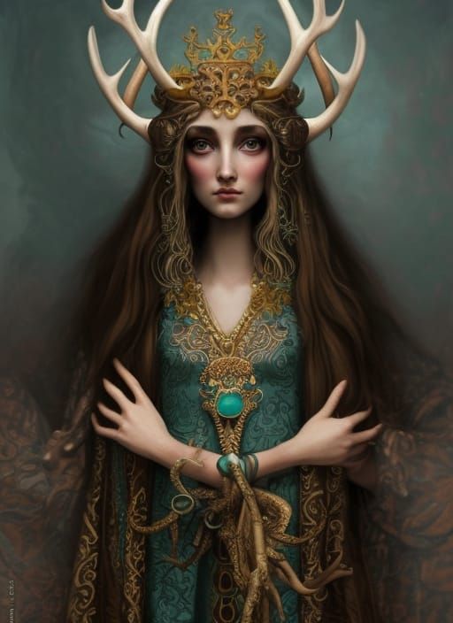 Celtic Druid with Antler Crown in Pixar Style