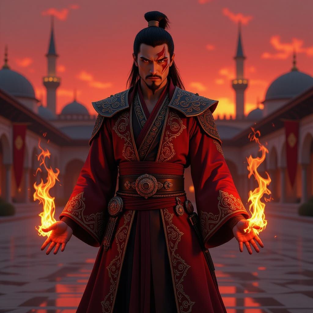 Ottoman Fire Prince Zuko with Flame Calligraphy