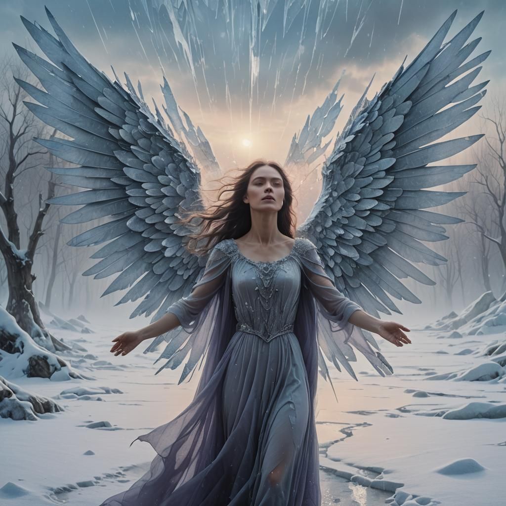 Angelic Woman in Winter Landscape, Digital Matte Painting