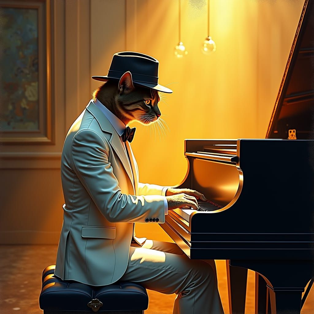 Jazz Cat in Surreal Style Interior