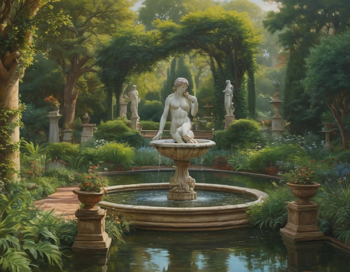 Renaissance Garden with Statues and Fountains