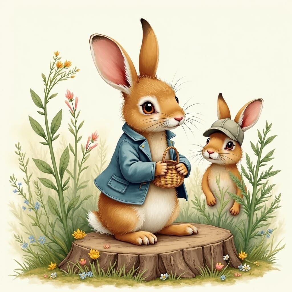 Whimsical Woodland Scene in Watercolor Style