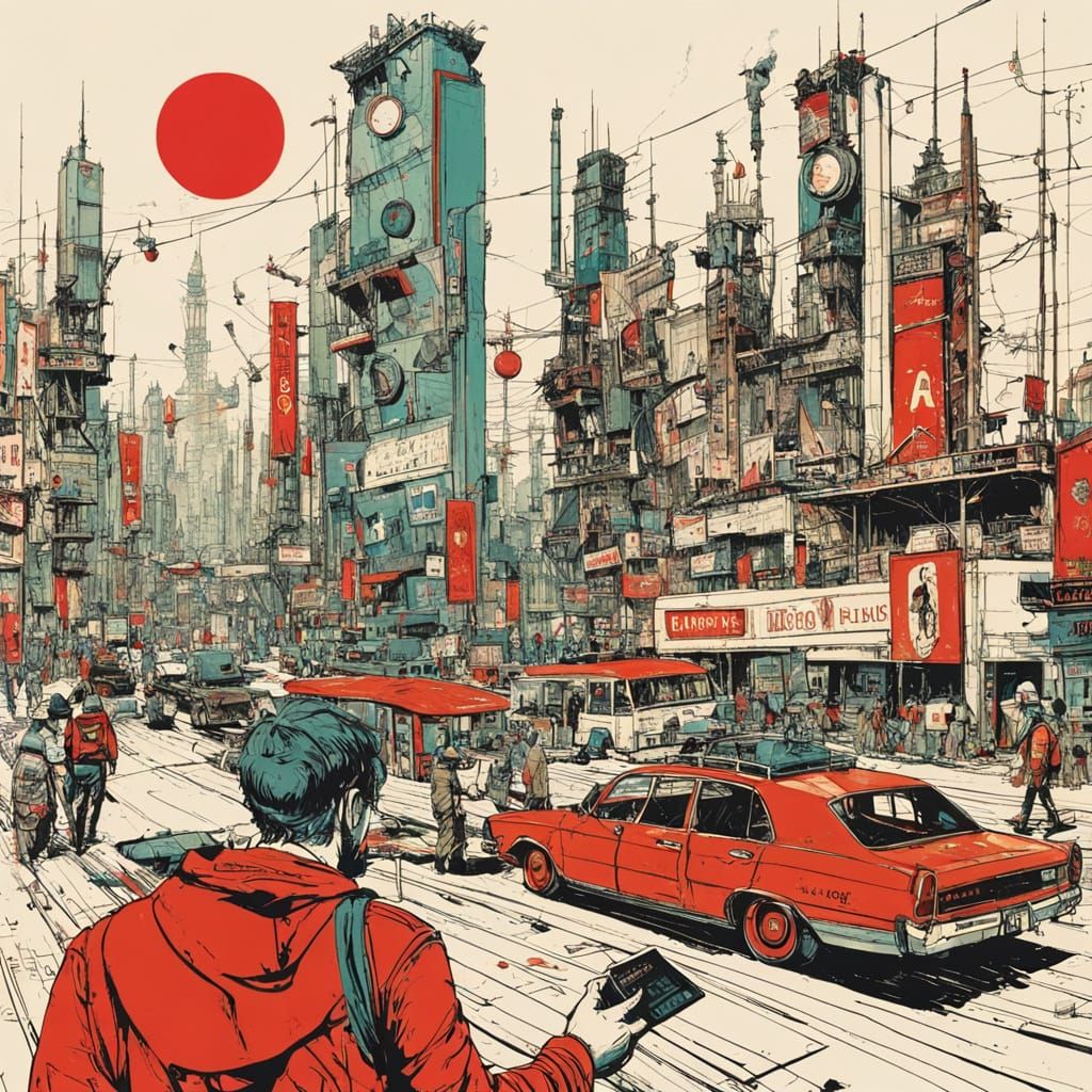 Giant Walking Cigarette in Futuristic Mars City