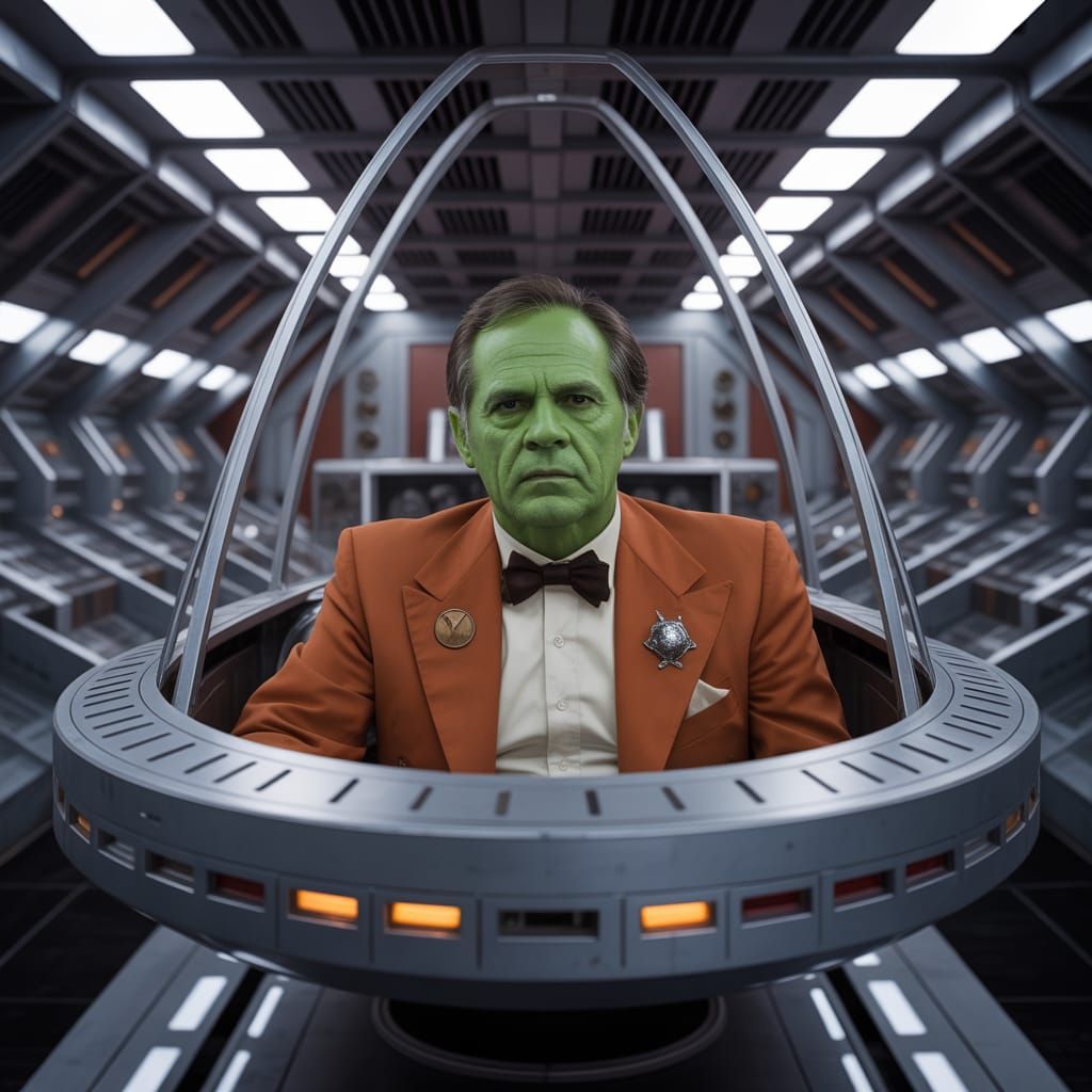 1970s Francis Ford Coppola cult classic. A space opera titled "The Space Godfather." A green-skinned mob boss sits in a ...