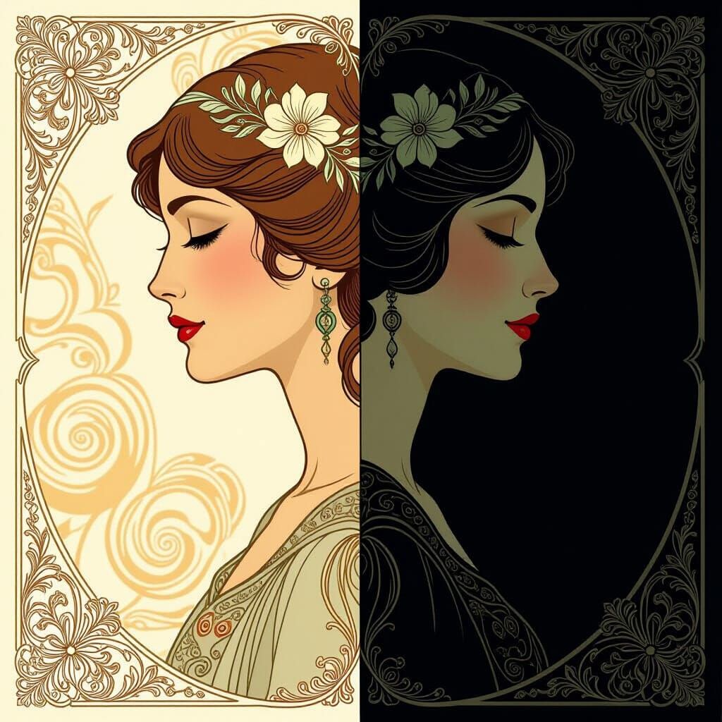 Elegant Art Nouveau Portrait in the Style of Klimt