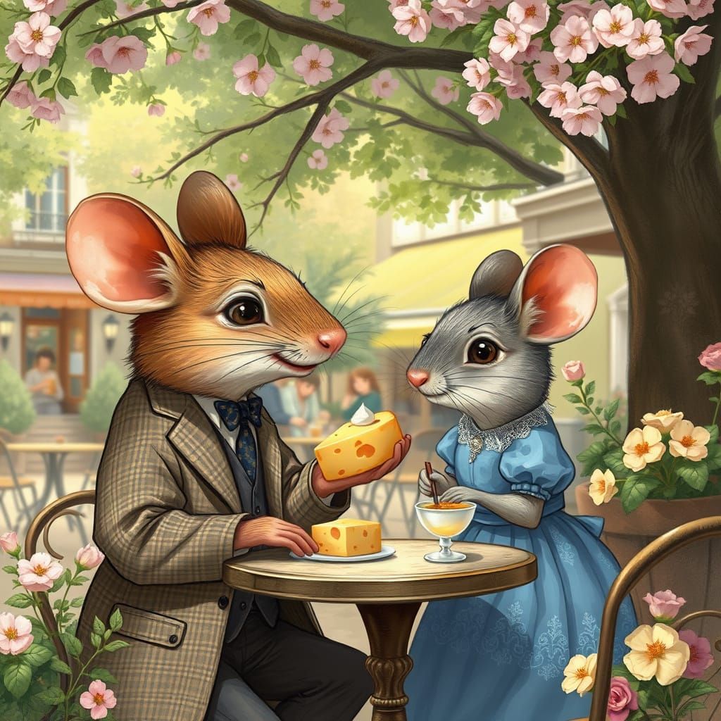 Anthropomorphic Mice Enjoying Coffee in Paris