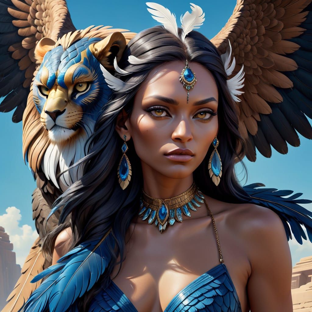 Woman with winged Lion