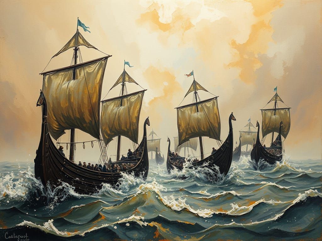 Viking Longship Race in Giger & Beksinski Style