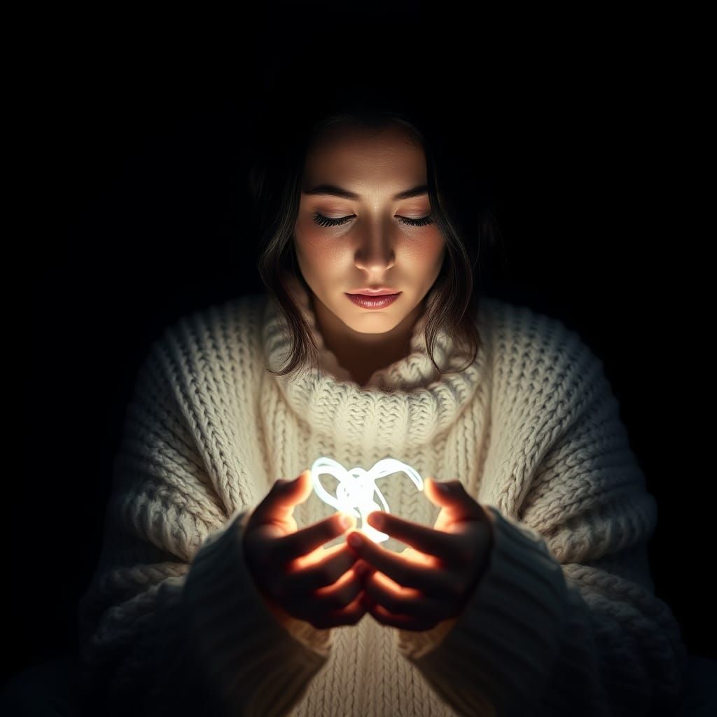 Woman with Glowing String: Cinematic Introspection