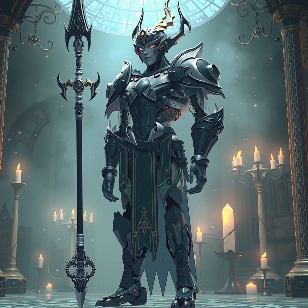 Medieval Automaton with Rainbow Circuits: 3D Anime Art