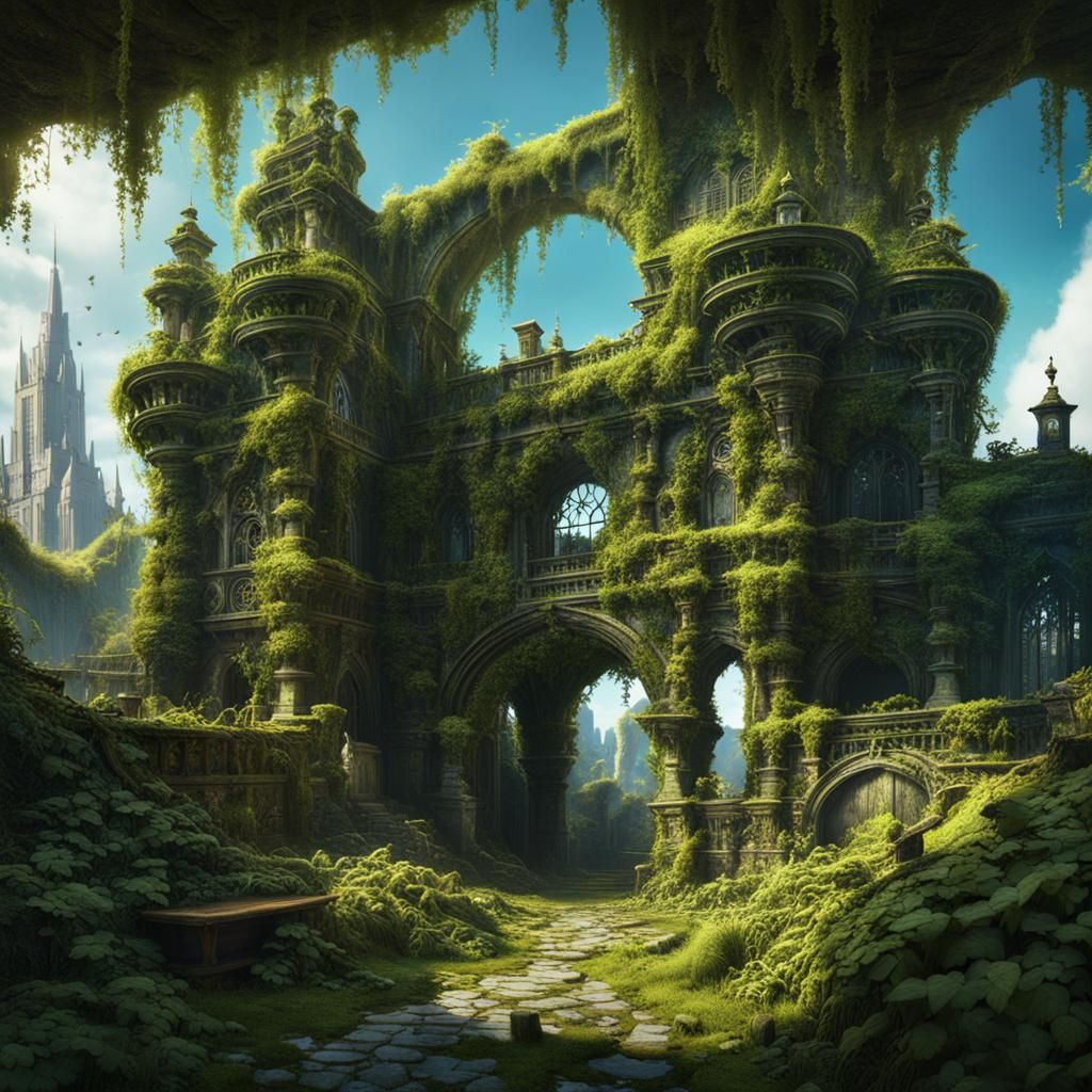 Lush Overgrown City Concept Art in 8K