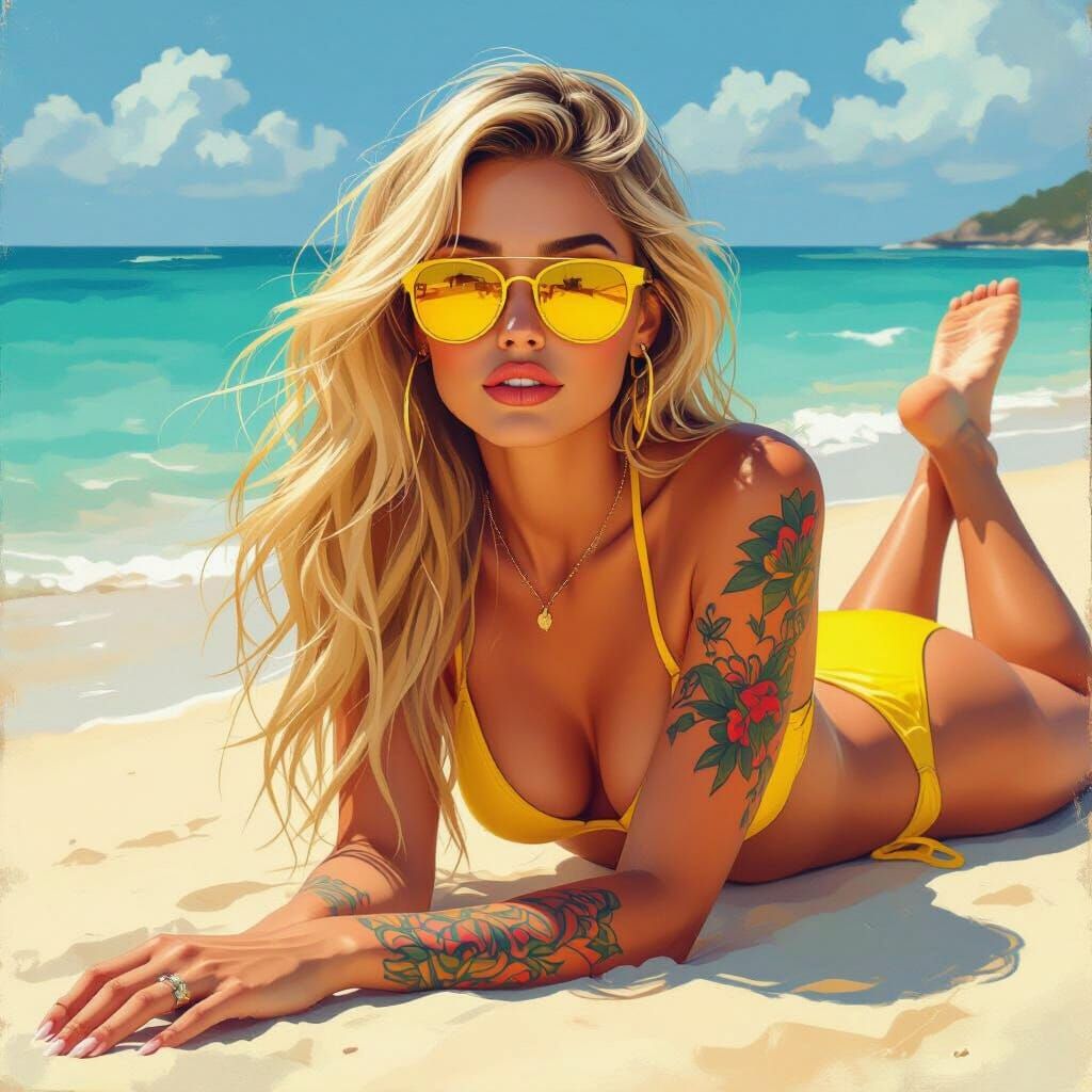 Beach Beauty in Digital Oil Painting Style