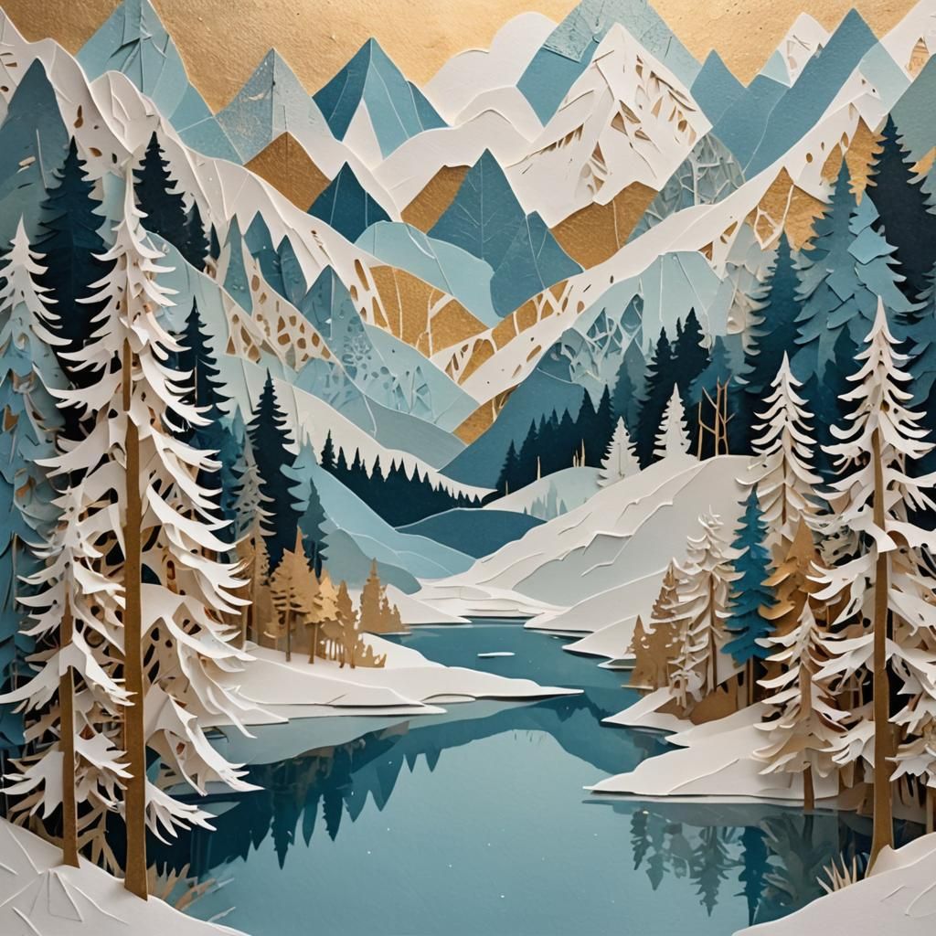 Winter Landscape in Paper Collage Style