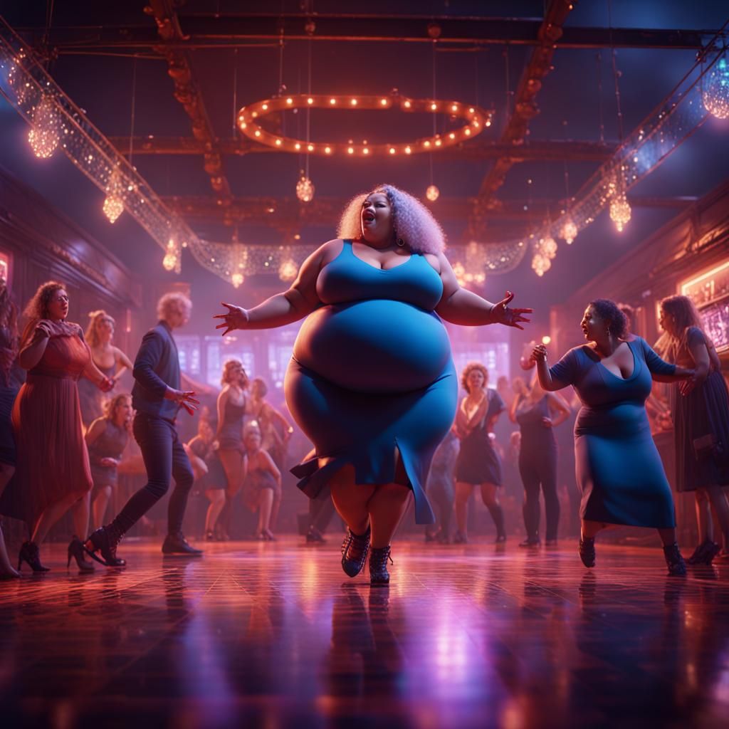 Chubby Mother Dancing in Nightclub: Detailed Matte Painting