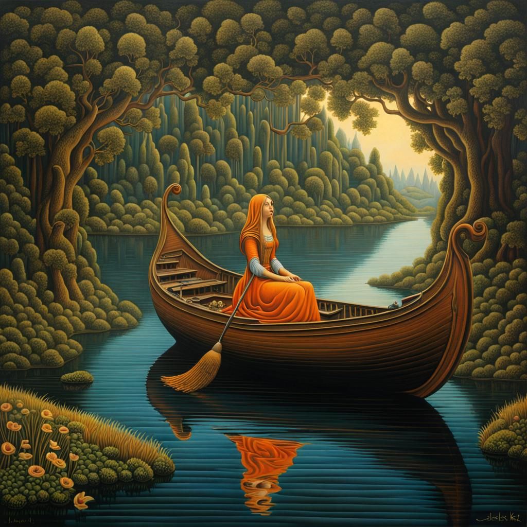 Lady of Shalott in Yerka-Inspired Surrealism