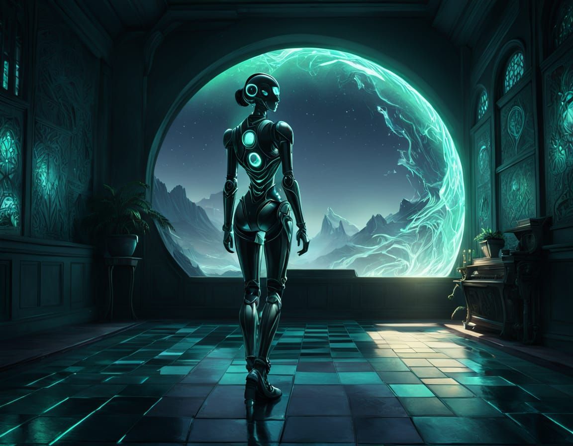 Feminine Robot in Psychedelic Europa Village - Alex Grey Sty...