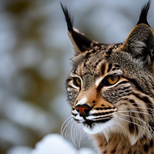 Iberian Lynx Portrait with Bokeh in Snow