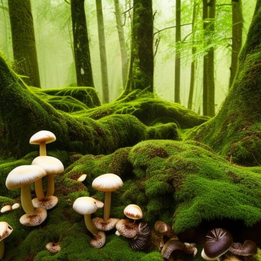 Enchanted Forest: Mushrooms, Moss, and Crystalline Light