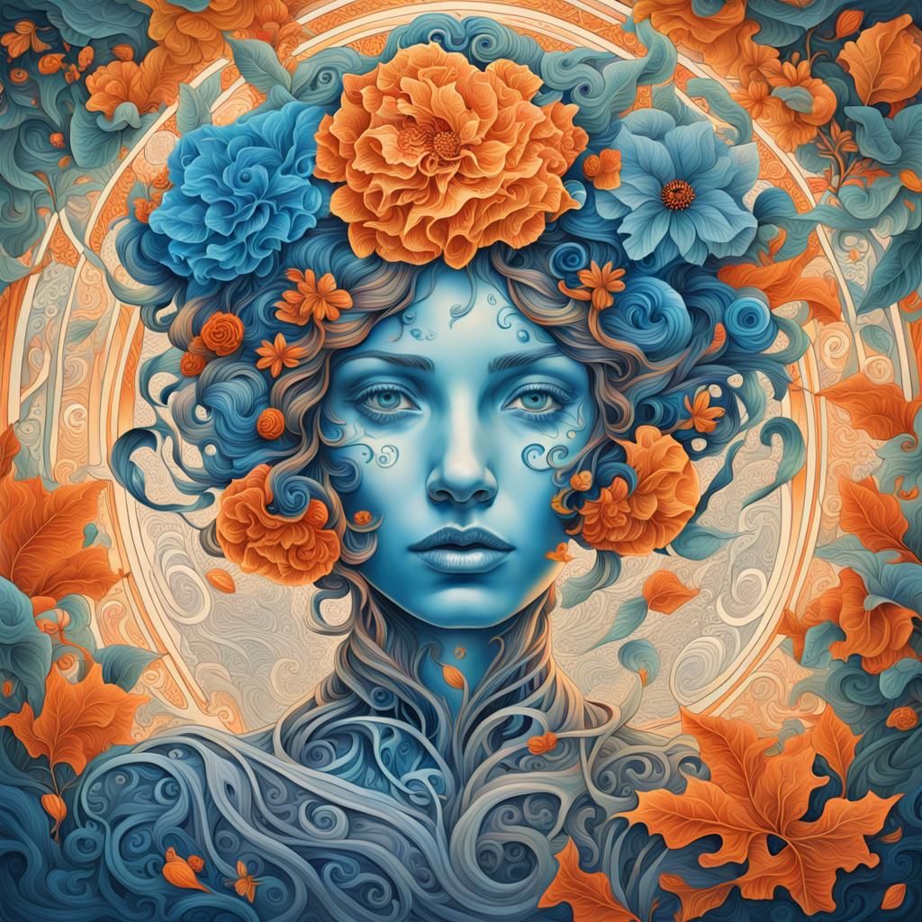 Surreal Portrait of Woman with Floral Life Cycle