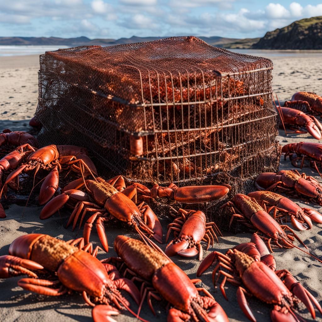 Lobster Trap Washed Ashore Filled with Lobsters