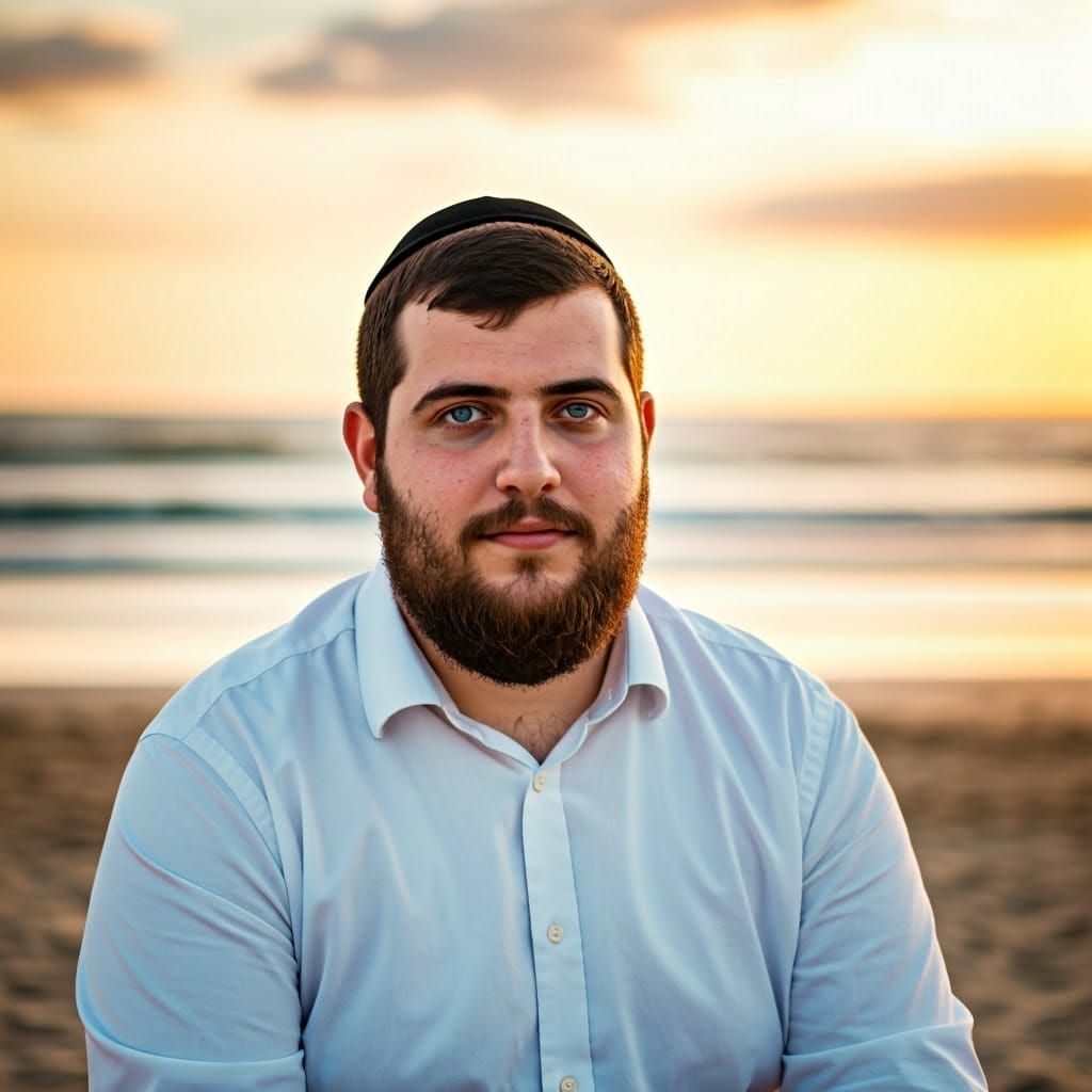 Jewish Man on Beach at Sunset: Matte Painting
