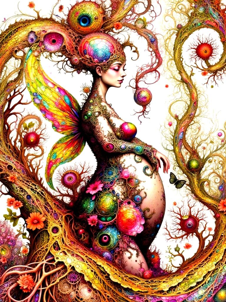 Pregnant Fairy Goddess Riding Bicycle with Swirling Music No...