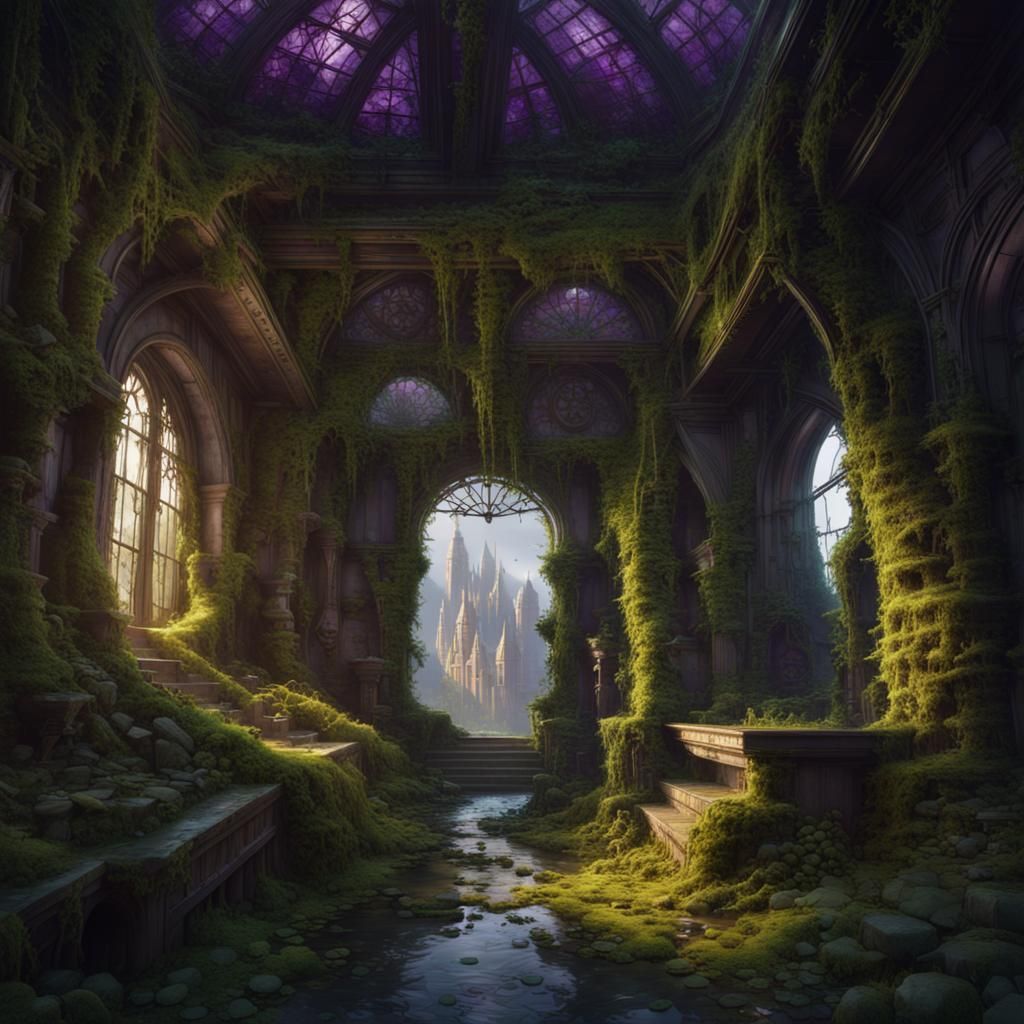 Lush Overgrown City in Dark Fantasy Style