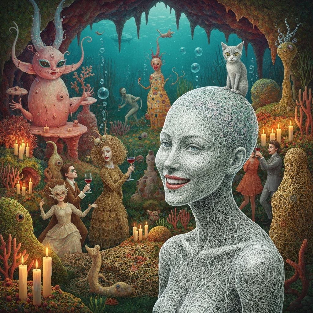 Surreal Undersea Garden Party in Vibrant Fantasy Style