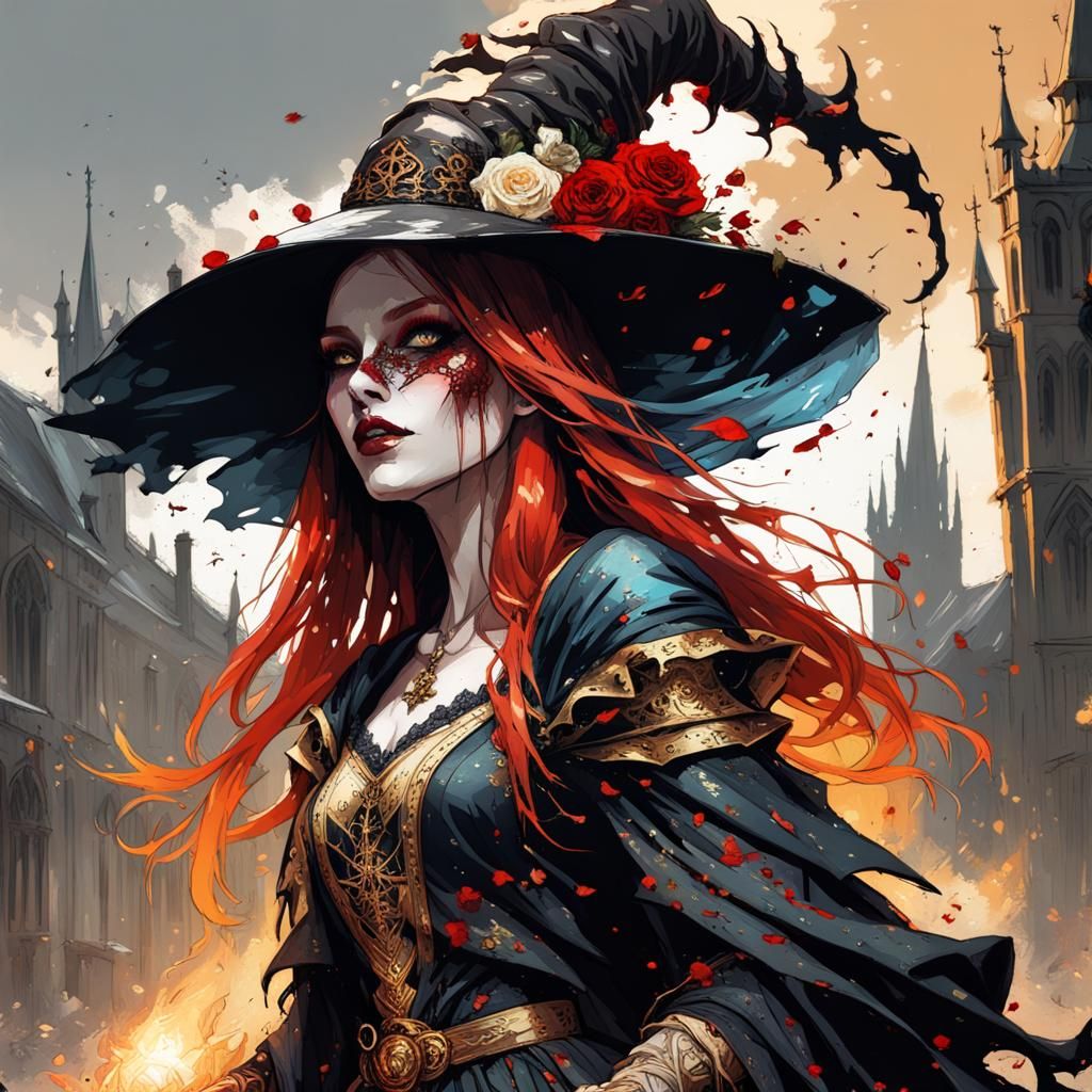 Pixel Art Gothic Witch in Golden Sunlight