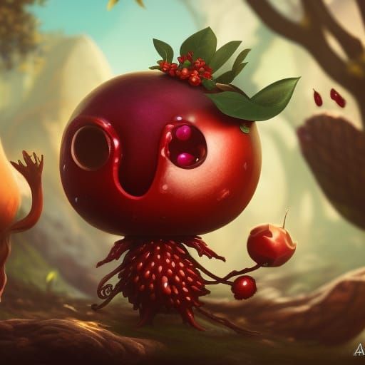 Anthropomorphic Pomegranate Leshy in Detailed Matte Painting