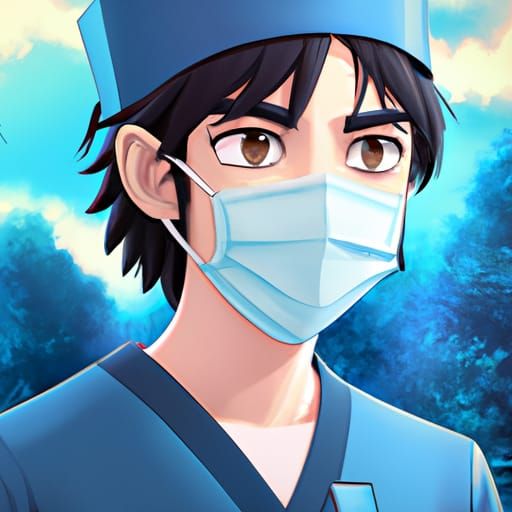 Anime Illustration of a Male Nurse in Scrubs