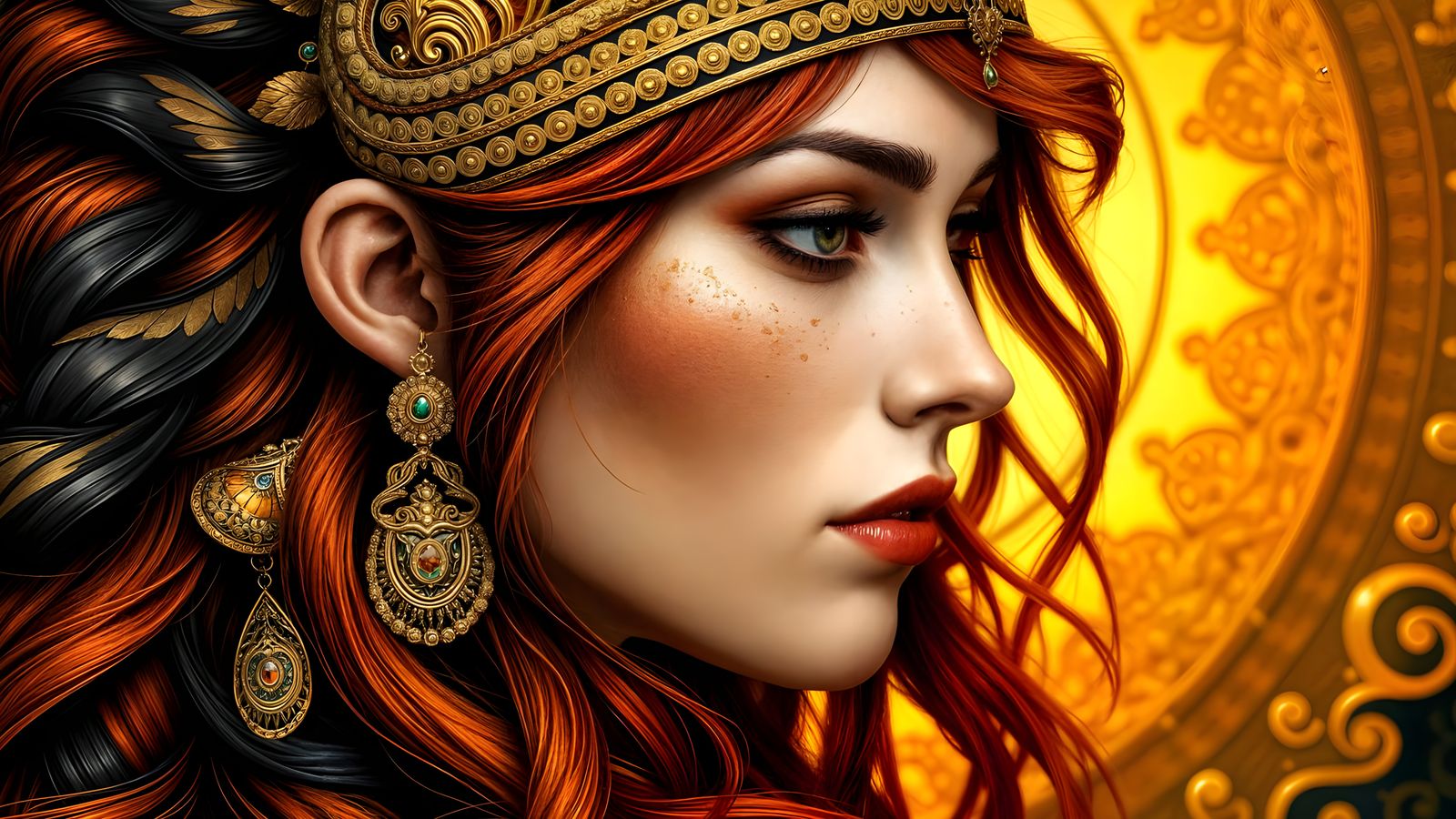 Surreal Redhead Queen in Golden Nordic Elegance