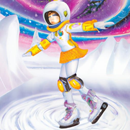Astronaut Girl Ice Skating in Fantasy World