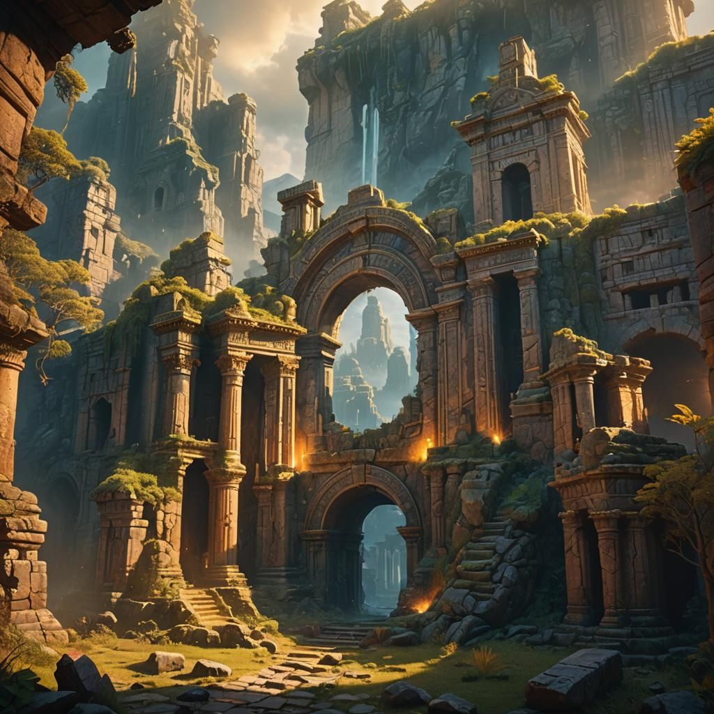 Mysterious Fantasy Landscape with Ancient Ruins