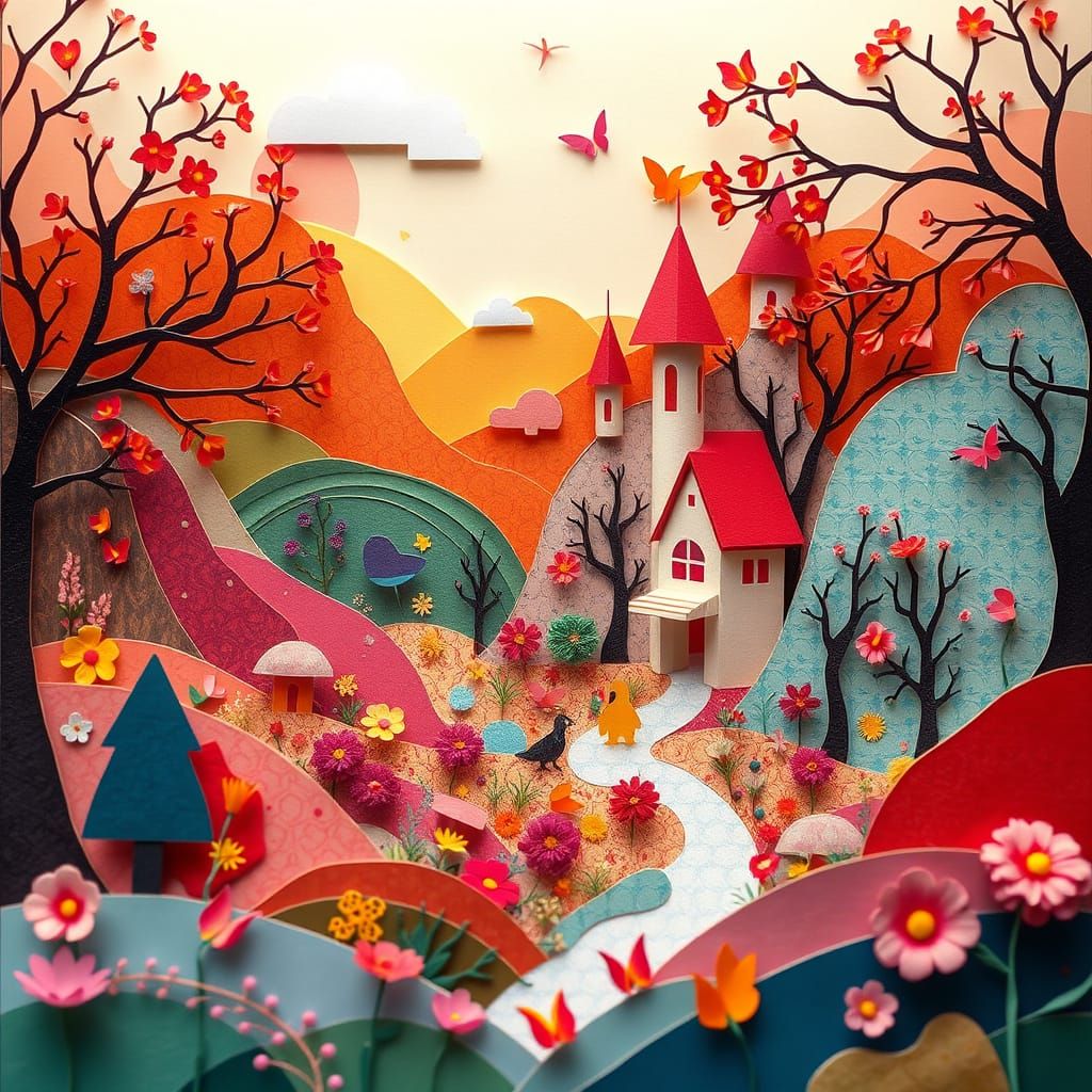 Ethereal Paper Cutout Diorama in Collage Style