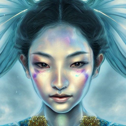 Ethereal Astral Angel Goddess Portrait in Art Nouveau Style