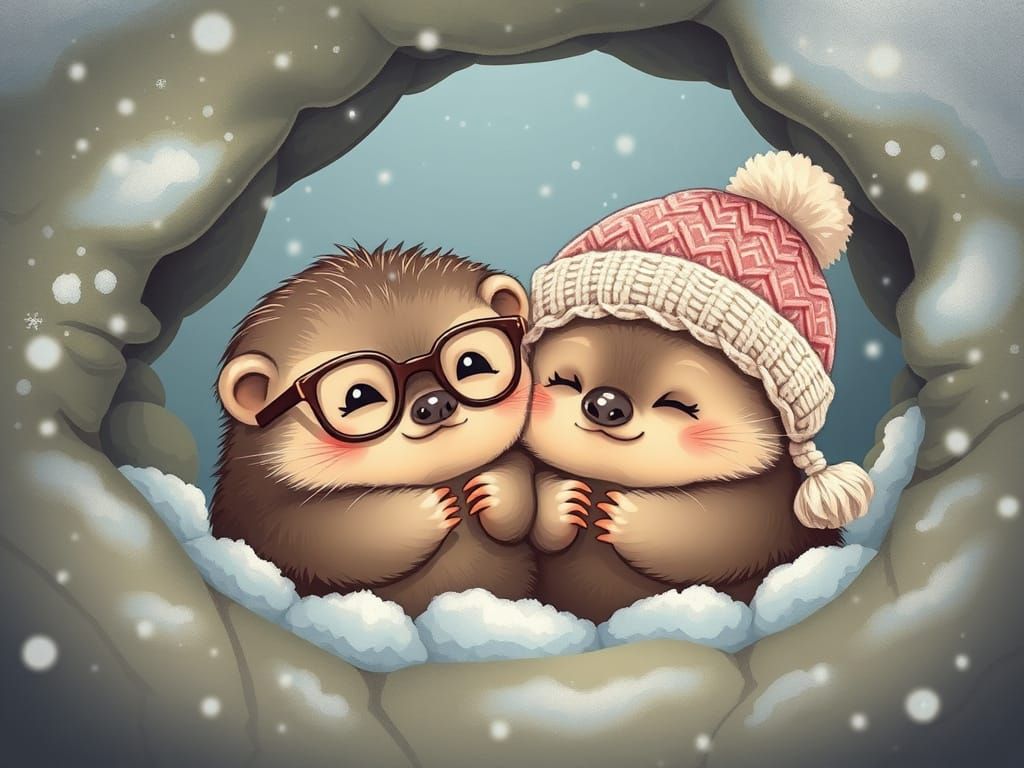 Chibi Mole Friends Cozy Up in Snowy Hideaway