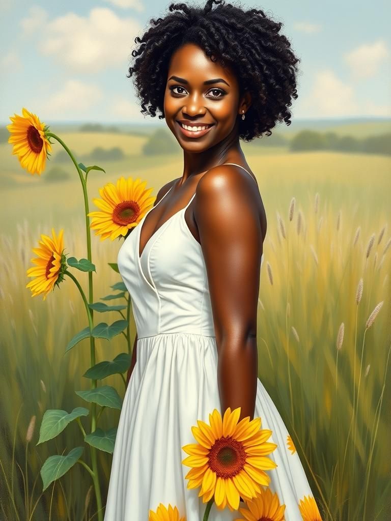 African American Woman in Sunflower Dress Portrait