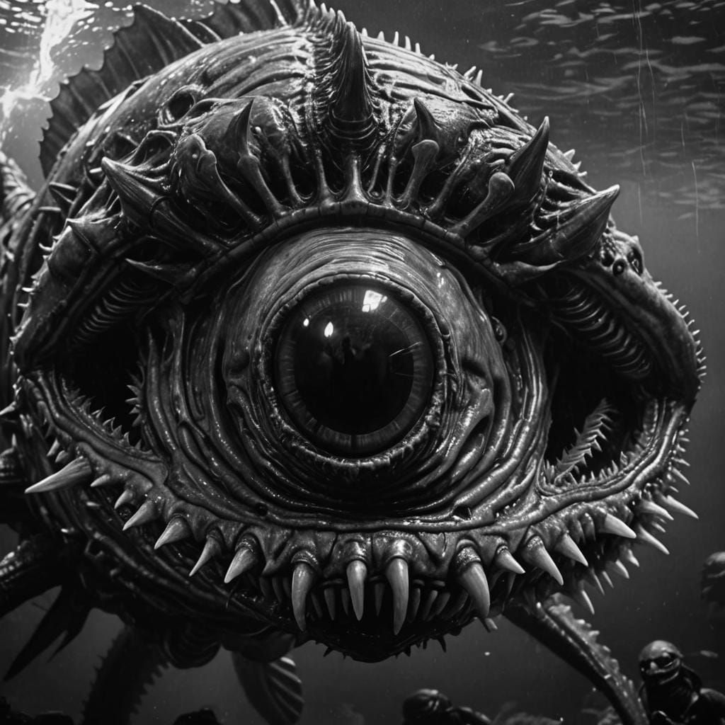 Horrifying Xenomorph Piranha Sea Monster with Evil Eyes