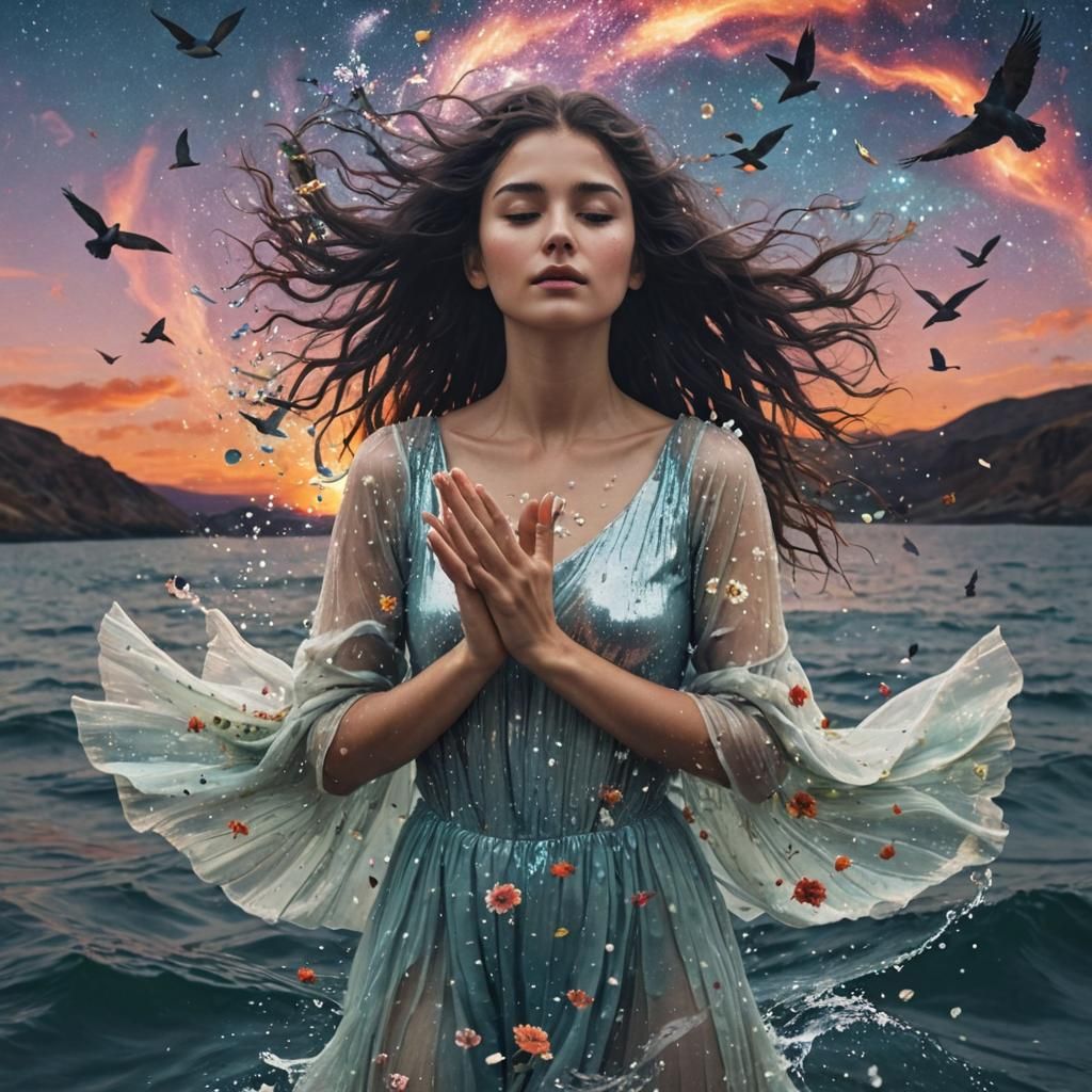 Woman Holds Galaxy in Surreal Digital Art