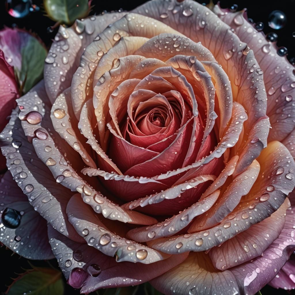 Macro Rose with Water Droplets in Oil Paint